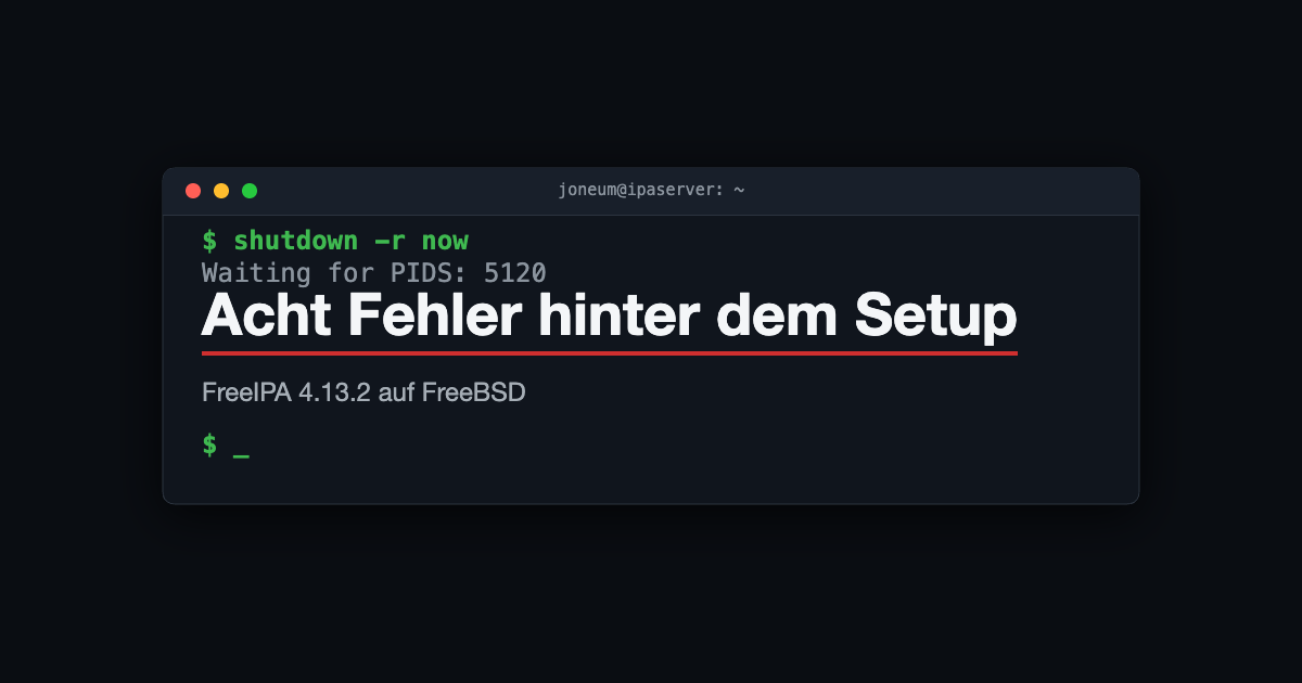 Terminalfenster, shutdown haengt bei Waiting for PIDS, Titel Acht Fehler hinter dem Setup